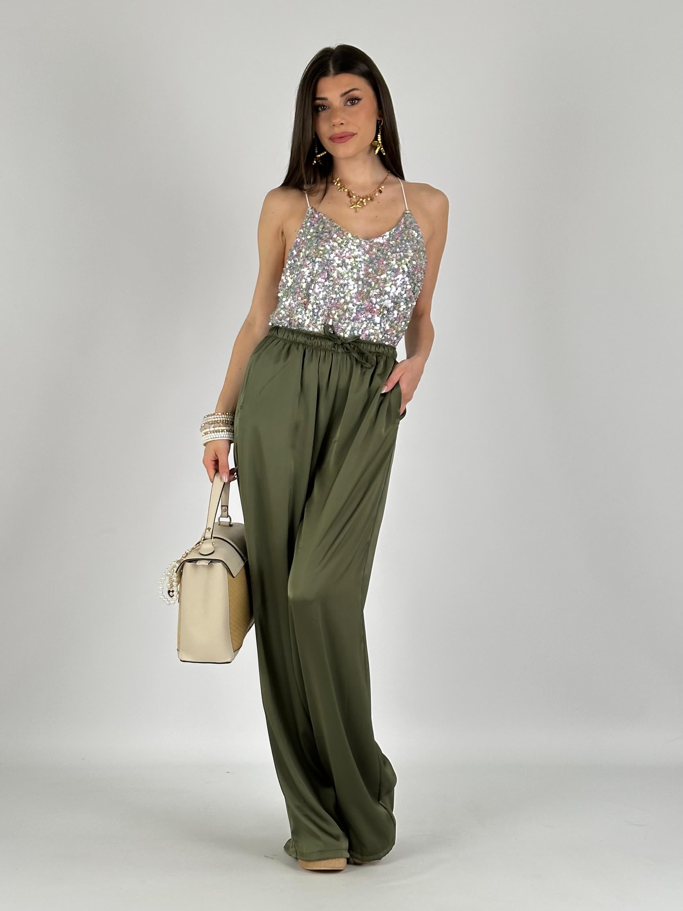 Pantalone raso verde militare